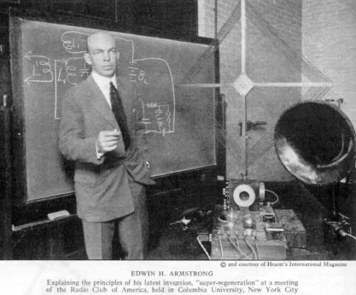 &quot;Эдвин Г. Армстронг объясняет принципы своего последнего изобретения – ‘суперрегенерации’, на встрече в Радио Клубе Америки, проведенной в Колумбийском Университете, Нью-Йорк&quot;.