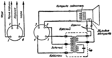 Схема включения громкоговорителя радиолы Д-11