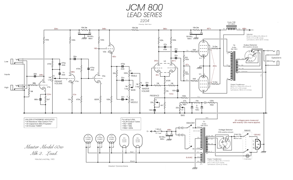 Marshall JCM800 2204 Принципиальная схема