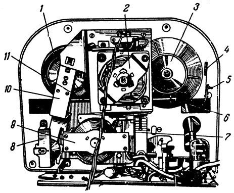  Лентопротяжный механизм магнитофона "Чайка" (вид снизу)
