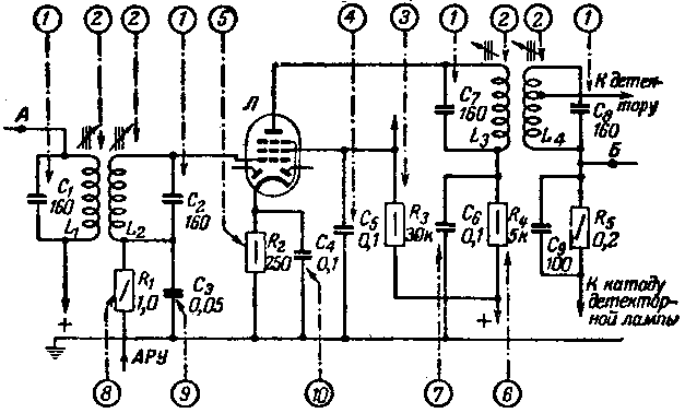 Схема каскада усиления промежуточной частоты.