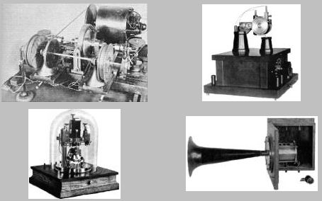 Оборудование радиостанции в Брант Роке, 1906. Слева – направо: генератор, детектор, релейный переключатель, громкоговоритель (показан открытым).