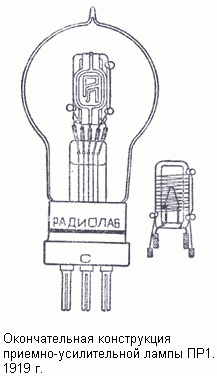Окончательная конструкция приемно-усилительной лампы ПР1. 1919 г.