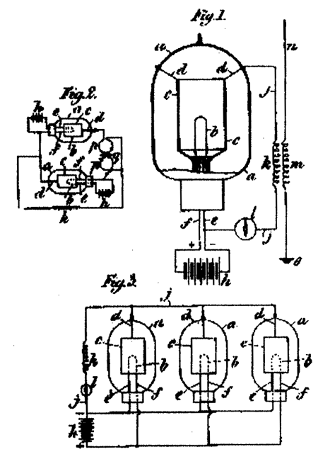 Рис. 8. Схемы радиоприемников на двухэлектродной пампе из патента А.Флеминга.