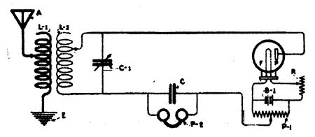Рис. 13. Принципиальная схема радиоприемника на двухэлектродной лампе с анодной батареей, включенной в цепь анода.