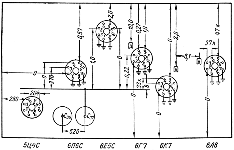 Схема проверки сопротивлений приемника "ВЭФ М-697"