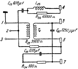 Схема соединений трансформатора звукоснимателя радиолы Д-11