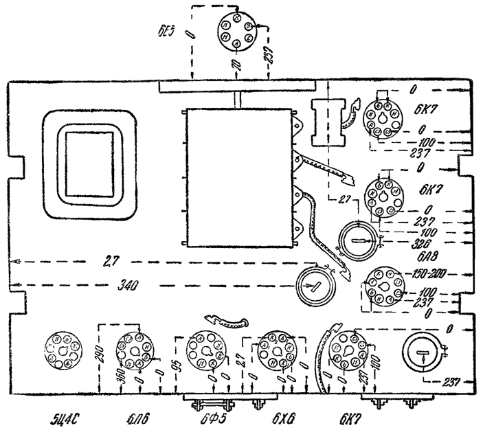 Схема проверки напряжений приемника "СВД-9" (модификация 1940 года)